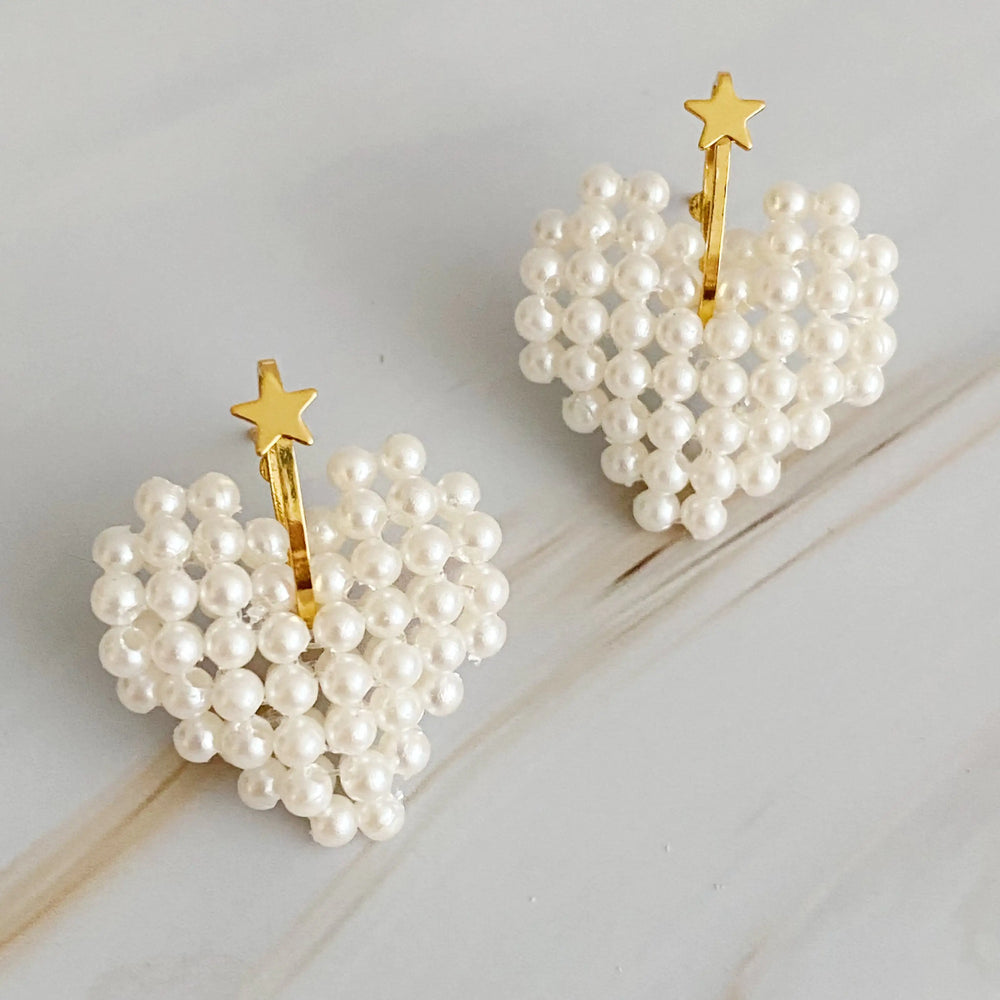Chic Knitted Pearl Heart Earrings
