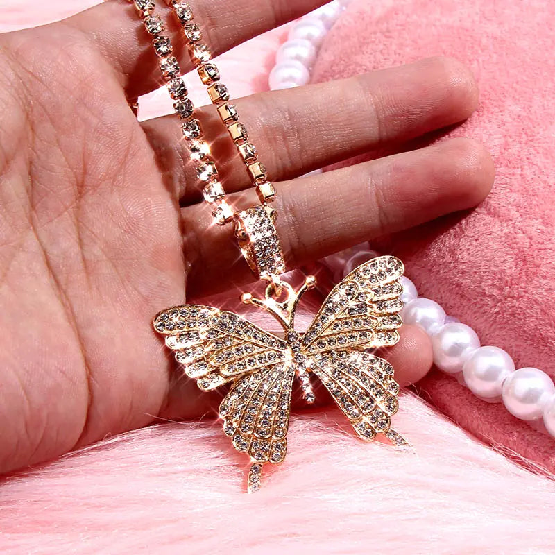 Butterfly Necklace with Diamond Inlay