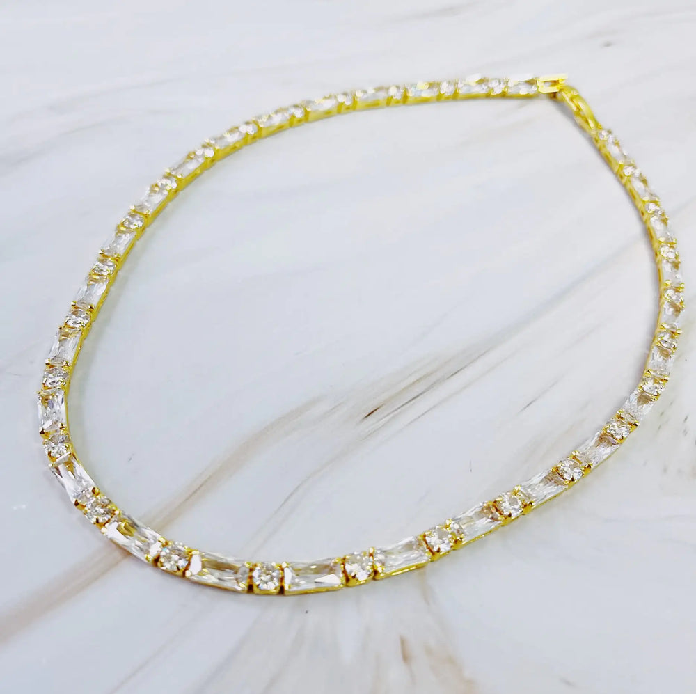 Mixed Shape Sparkle Tennis Necklace - 18k White Gold Diamond Statement Piece