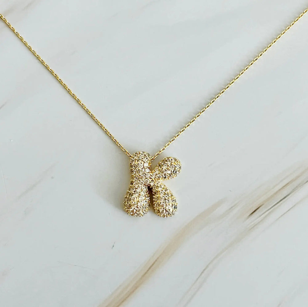 Crystal Bubble Initial Necklace - Personalized Sparkling Initial Pendant