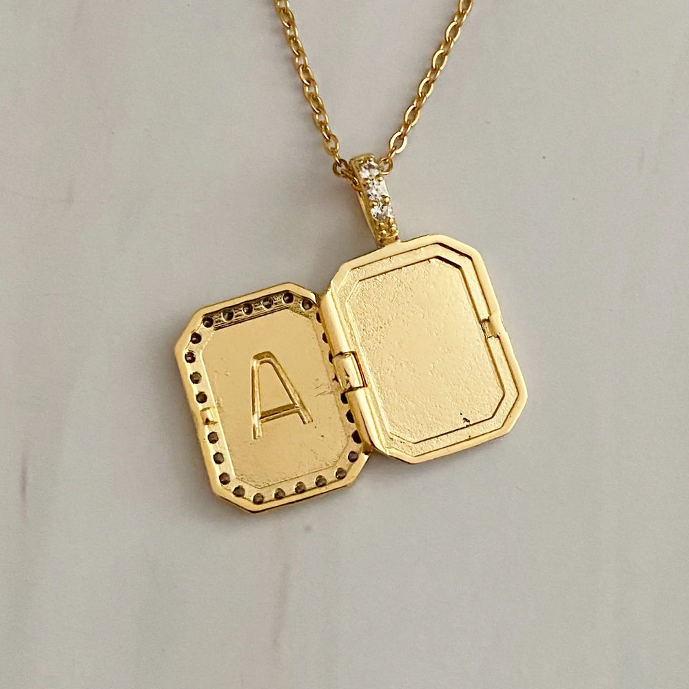 Initial Deco Open Locket Pendant Necklace - Personalized Photo Locket