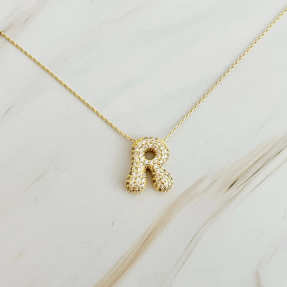 Crystal Bubble Initial Necklace - Personalized Sparkling Initial Pendant