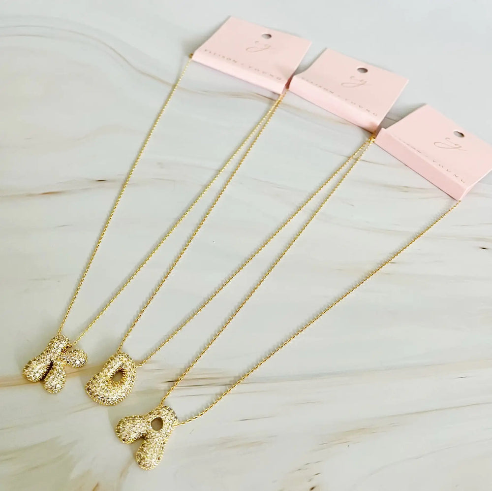Crystal Bubble Initial Necklace - Personalized Sparkling Initial Pendant