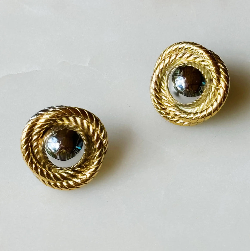 Two Toned Golden Day Stud Earrings - Versatile Dual-Finish Gold Studs