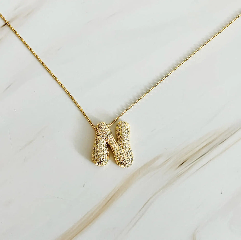 Crystal Bubble Initial Necklace - Personalized Sparkling Initial Pendant