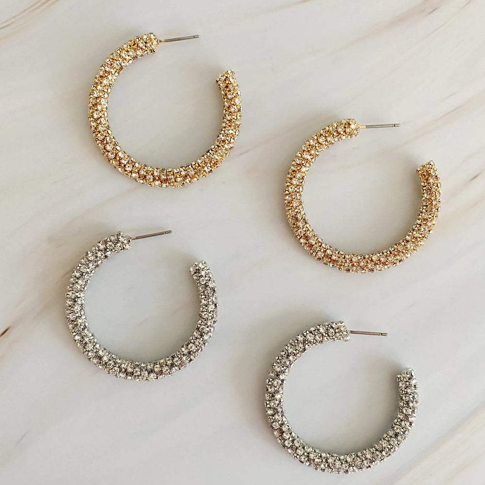 Wrapped In Shine Hoop Earrings - Crystal Adorned Classic Hoops