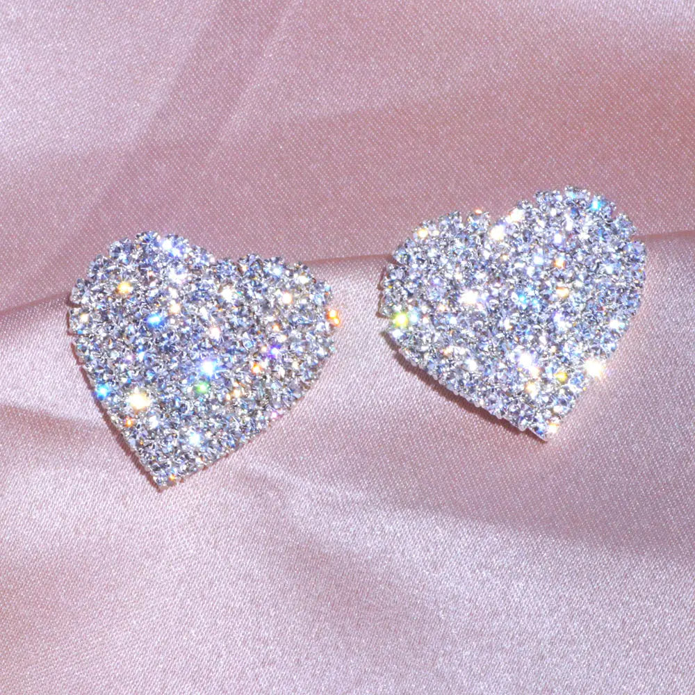 Crystal Heart Stud Earrings - Sterling Silver Heart Studs with Crystals