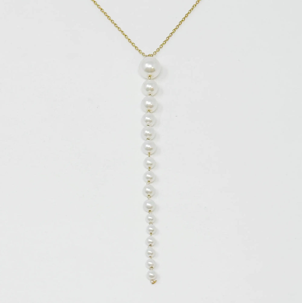 Elegant Gradiant Long Pearl Drop Necklace