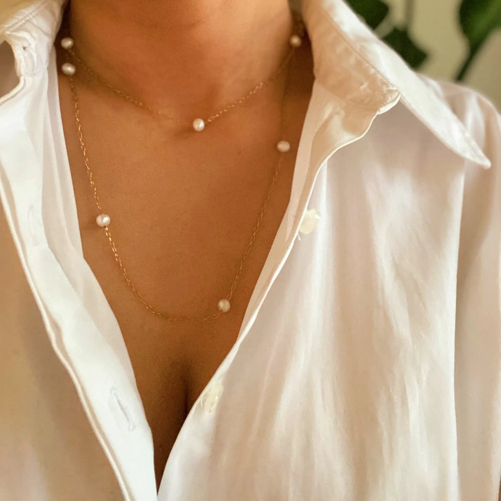 Freshwater Pearl Long Chain Necklace - Genuine Pearl Strand Jewelry