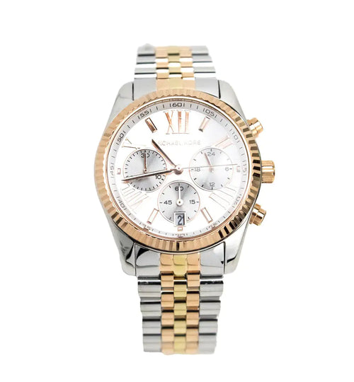 Michael Kors Lexington Chronograph Watch - Silver/Rose Gold Toned Stainless Steel