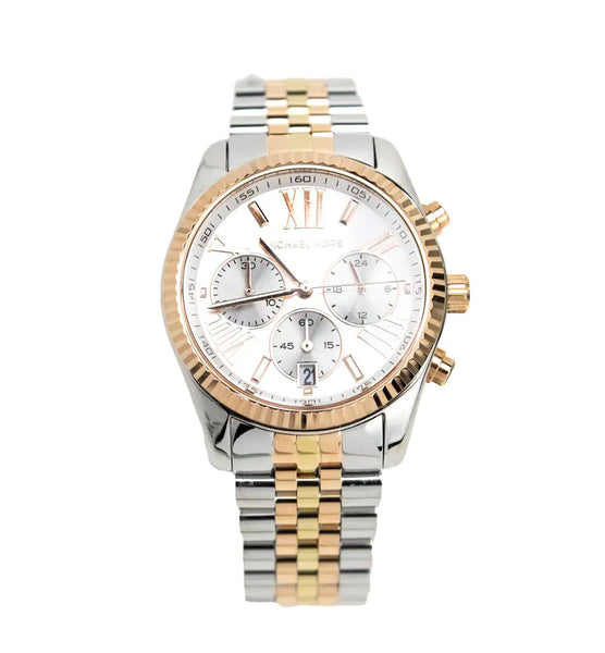 Michael Kors Lexington Chronograph Watch - Silver/Rose Gold Toned Stainless Steel