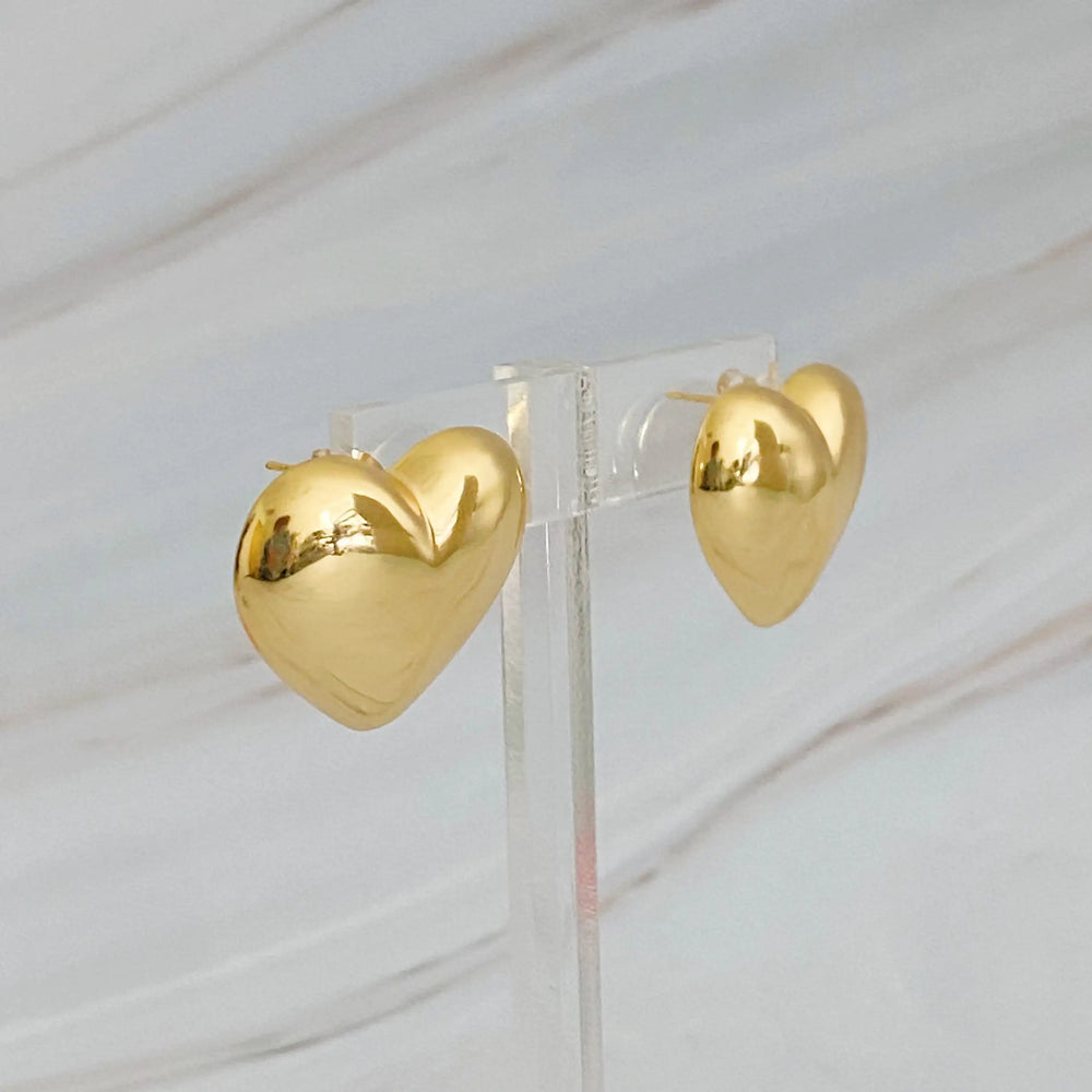 Heart Stud Earrings - Hypoallergenic Steel with Secure Screw-Back