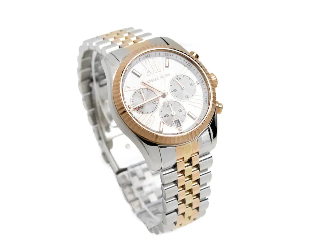 Michael Kors Lexington Chronograph Watch - Silver/Rose Gold Toned Stainless Steel
