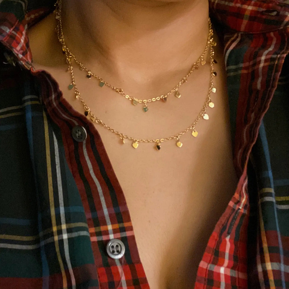 Mini Hearts All Around Long Necklace - Delicate Heart Chain Jewelry