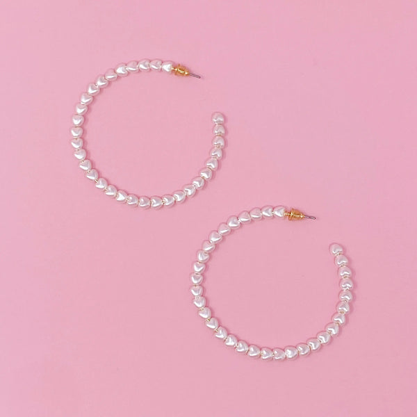 Pearl Heart Hoop Earrings - Elegant Pearl & Heart Design Hoops