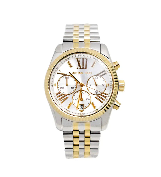 Michael Kors Lexington Chronograph Watch - Silver Gold Toned Stainless Steel