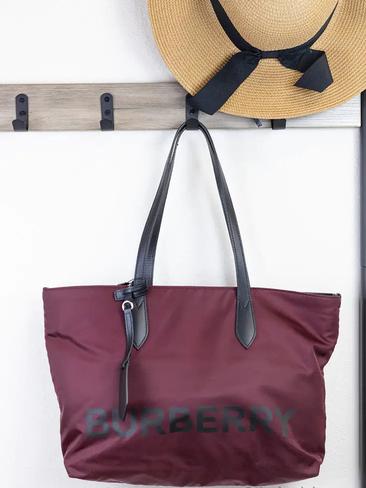 Burberry Medium Burgundy Logo Nylon Tote Shoulder Bag - Luxury Fashion