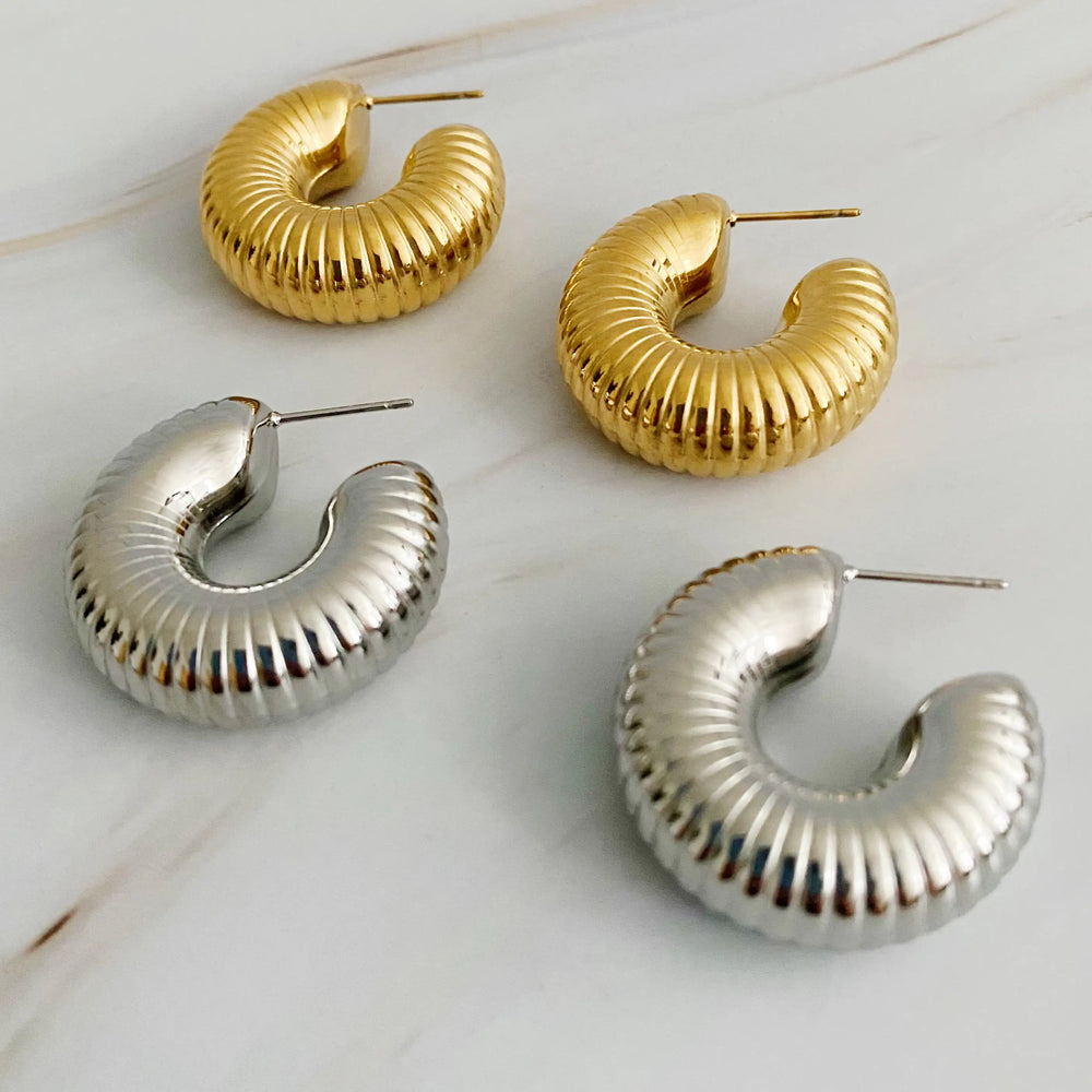 Full Body In Pleats Hoop Earrings - Textured Statement Hoops