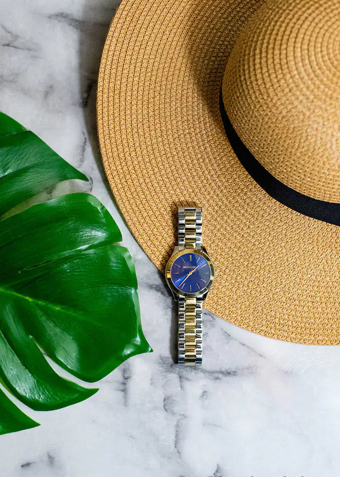 Michael Kors Runway Dual Toned Stainless Steel Navy Dial Wrist Watch