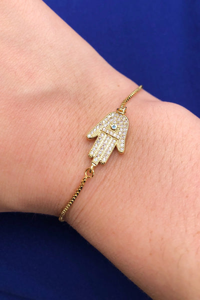 Serenity Hamsa Hand Slide Bracelet - Adjustable Protection Charm Bracelet