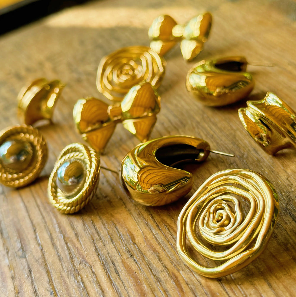 Oh My Gold Swirl Stud Earrings - 18k Gold Plated Hypoallergenic Jewelry
