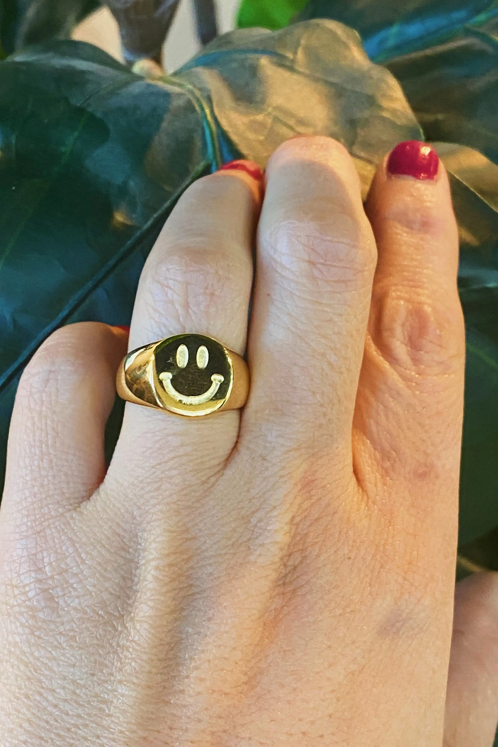 Stamped Smile Ring - 18K Gold Plated Happy Face Ring Size 7
