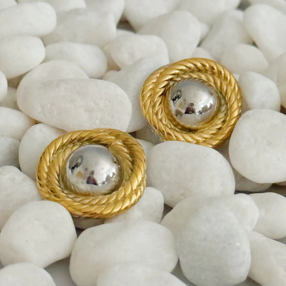 Two Toned Golden Day Stud Earrings - Versatile Dual-Finish Gold Studs