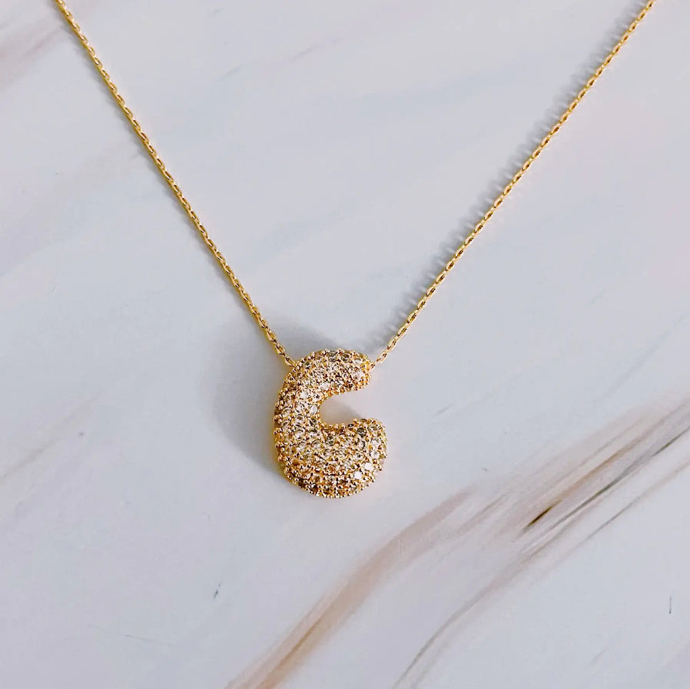 Crystal Bubble Initial Necklace - Personalized Sparkling Initial Pendant