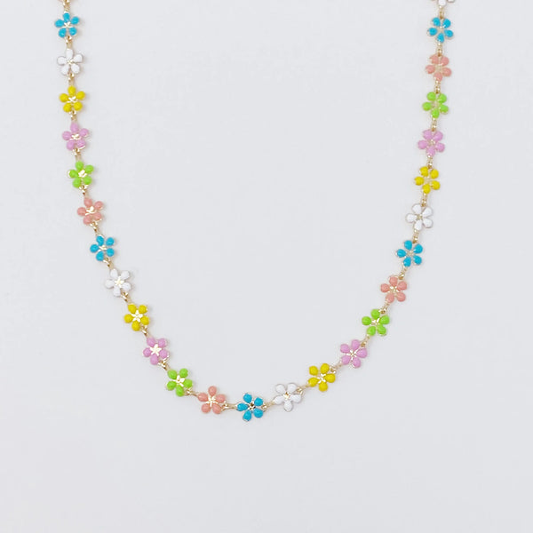 Vibrant Color Mix Flower Necklace - Reversible and Adorable