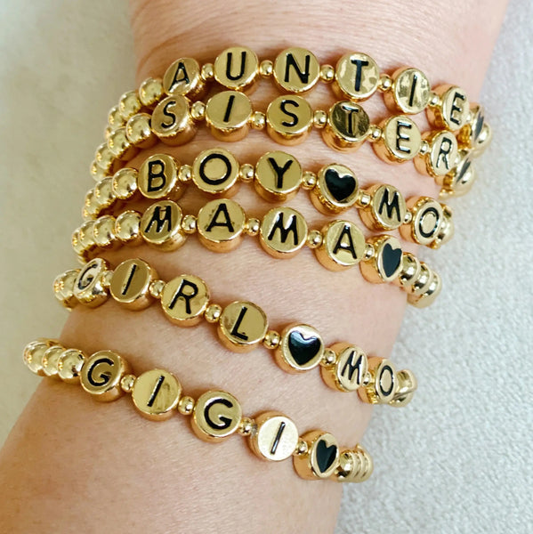 Beloved Woman Bracelet Collection - Personalized Gold Tone Letter Bead Bracelet