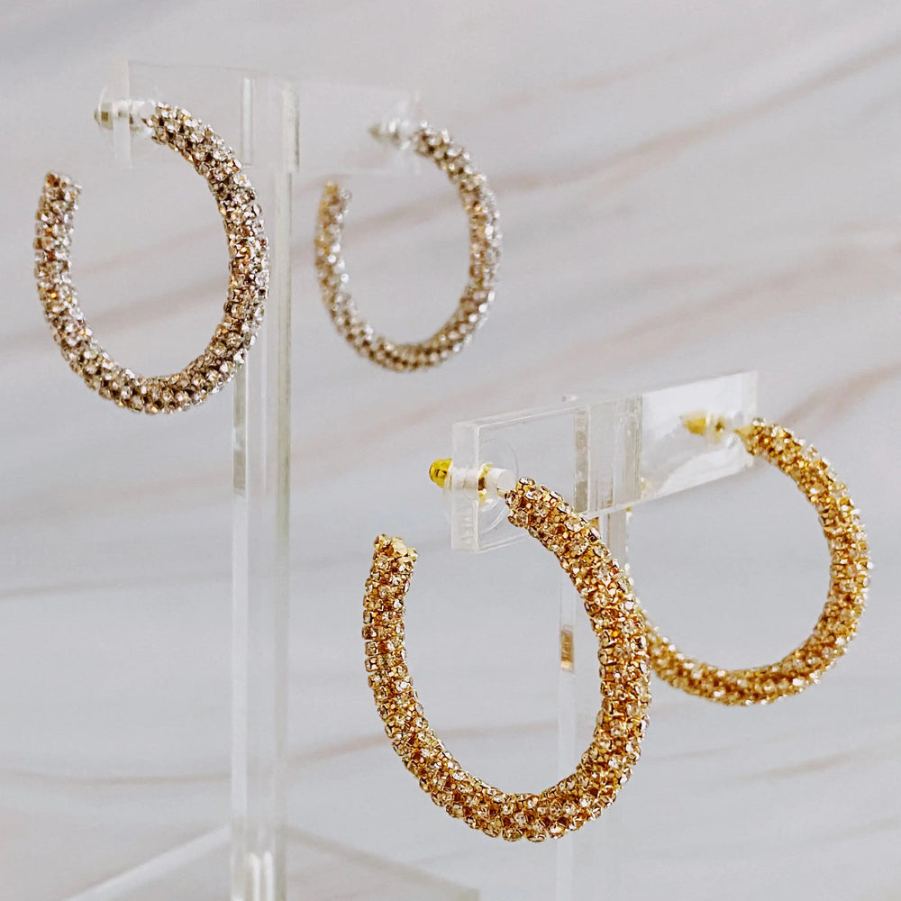 Wrapped In Shine Hoop Earrings - Crystal Adorned Classic Hoops