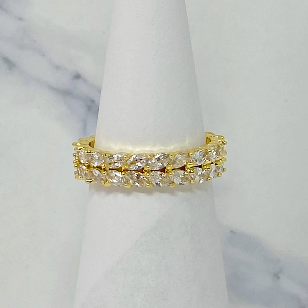 Jeweled Chevron Ring - Sparkling Gold Plated Brass
