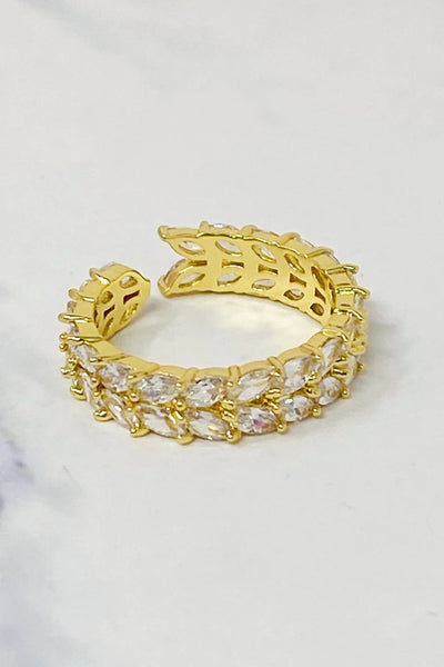 Jeweled Chevron Ring - Sparkling Gold Plated Brass