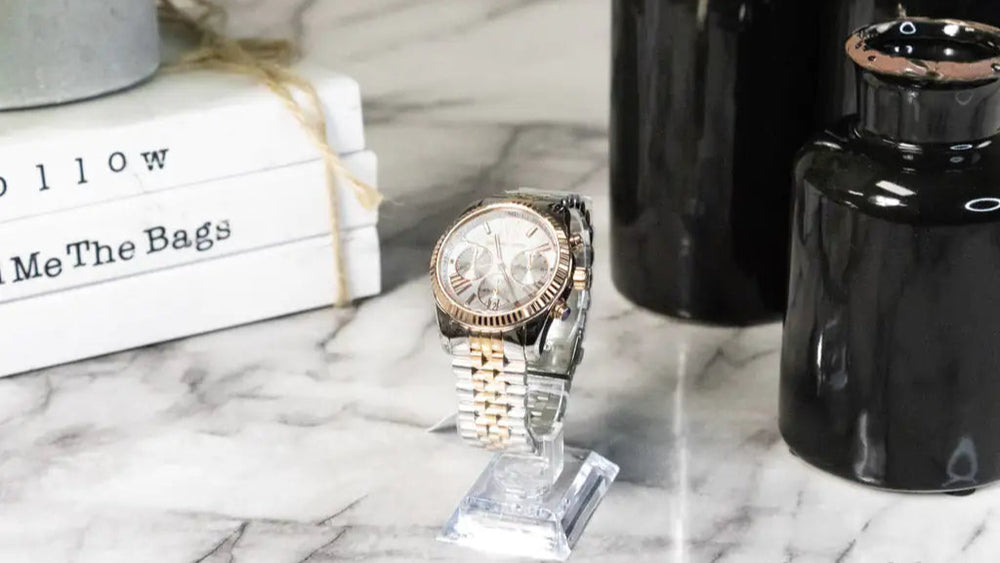Michael Kors Lexington Chronograph Watch - Silver/Rose Gold Toned Stainless Steel