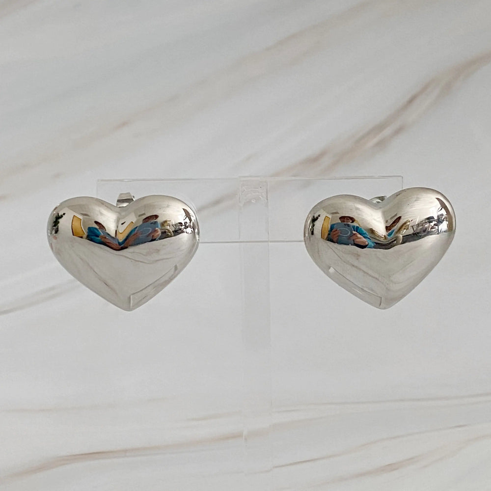 Heart Stud Earrings - Hypoallergenic Steel with Secure Screw-Back