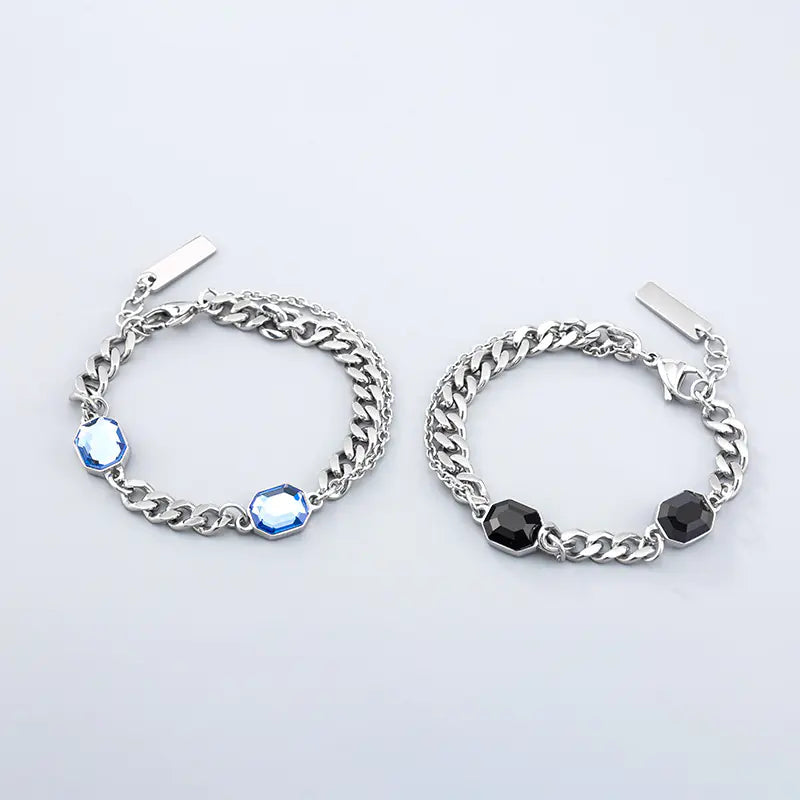 Titanium Steel Blue Black Double Crystal Bracelet