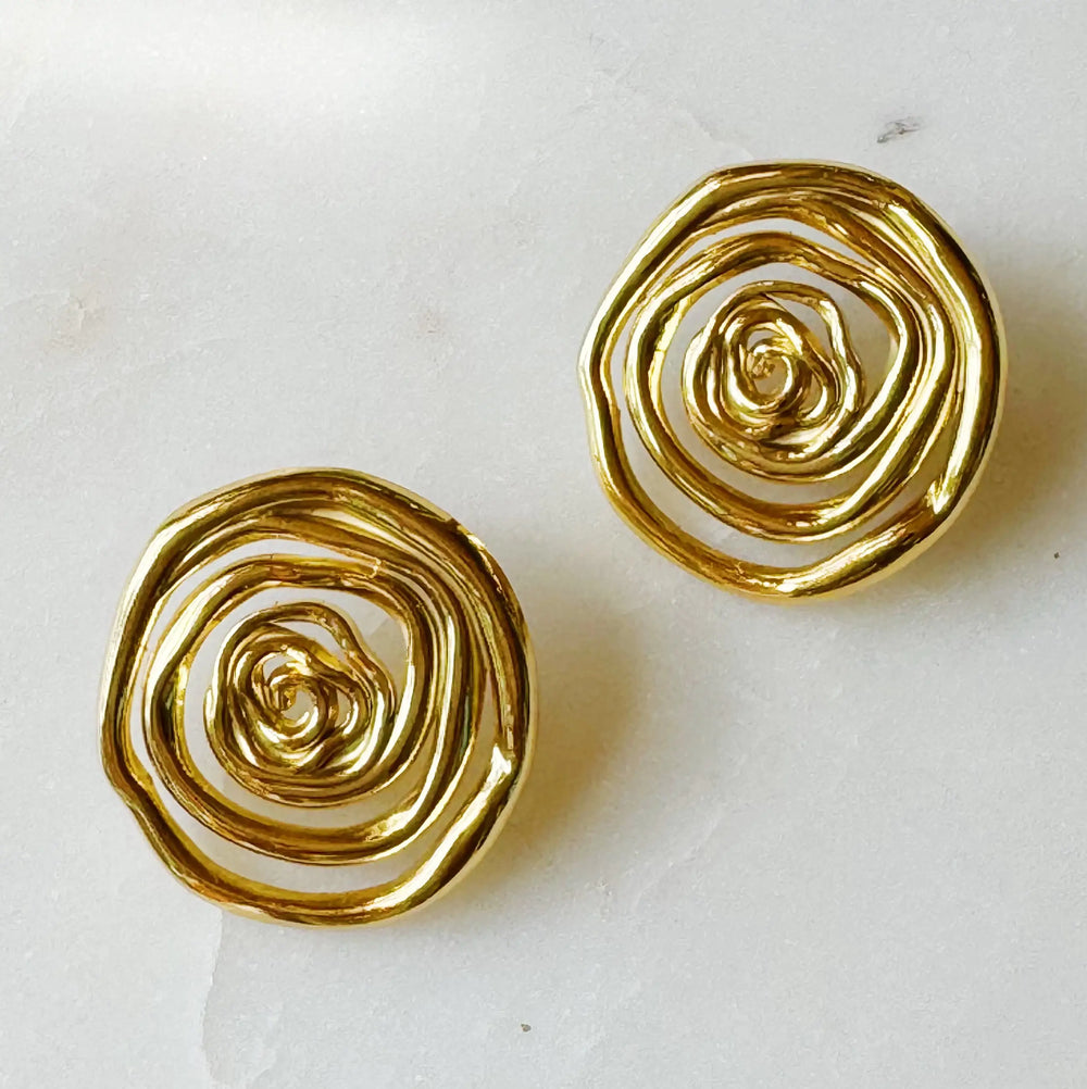 Oh My Gold Swirl Stud Earrings - 18k Gold Plated Hypoallergenic Jewelry