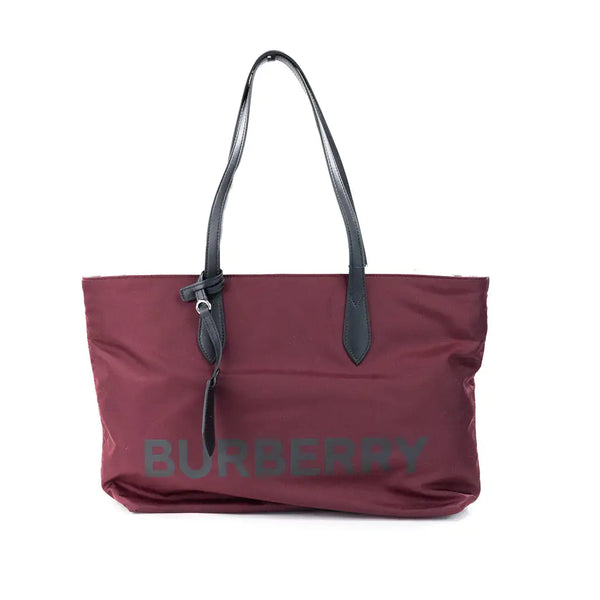 Burberry Medium Burgundy Logo Nylon Tote Shoulder Bag - Luxury Fashion