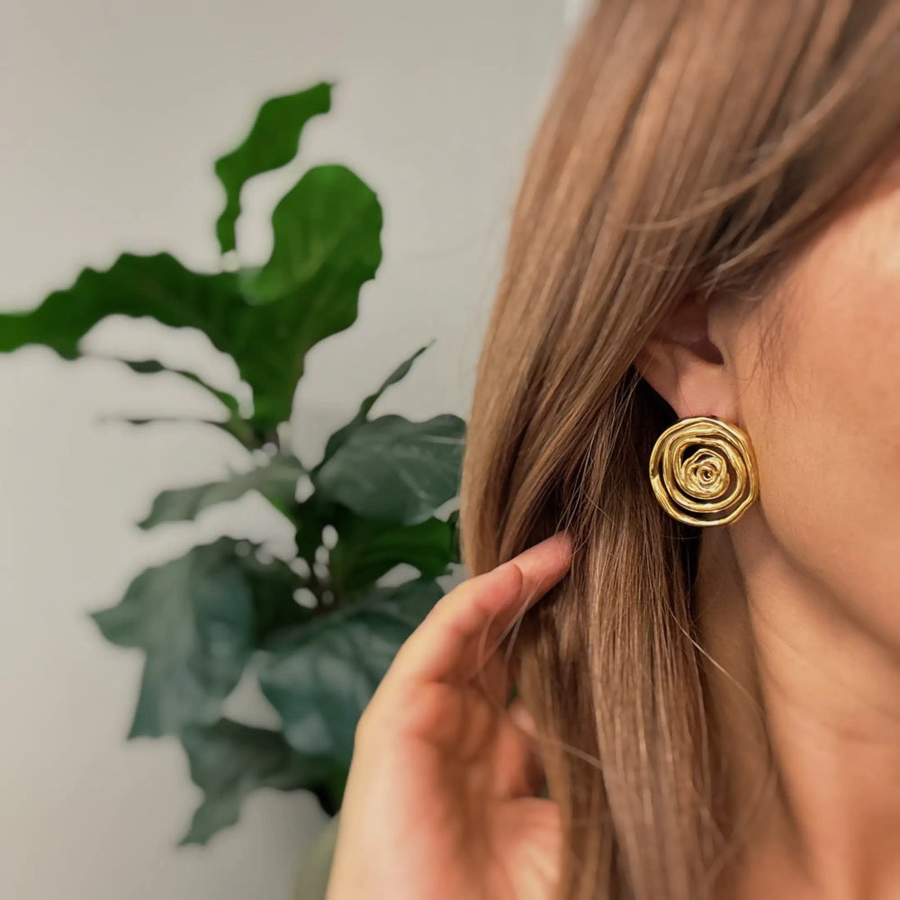 Oh My Gold Swirl Stud Earrings - 18k Gold Plated Hypoallergenic Jewelry