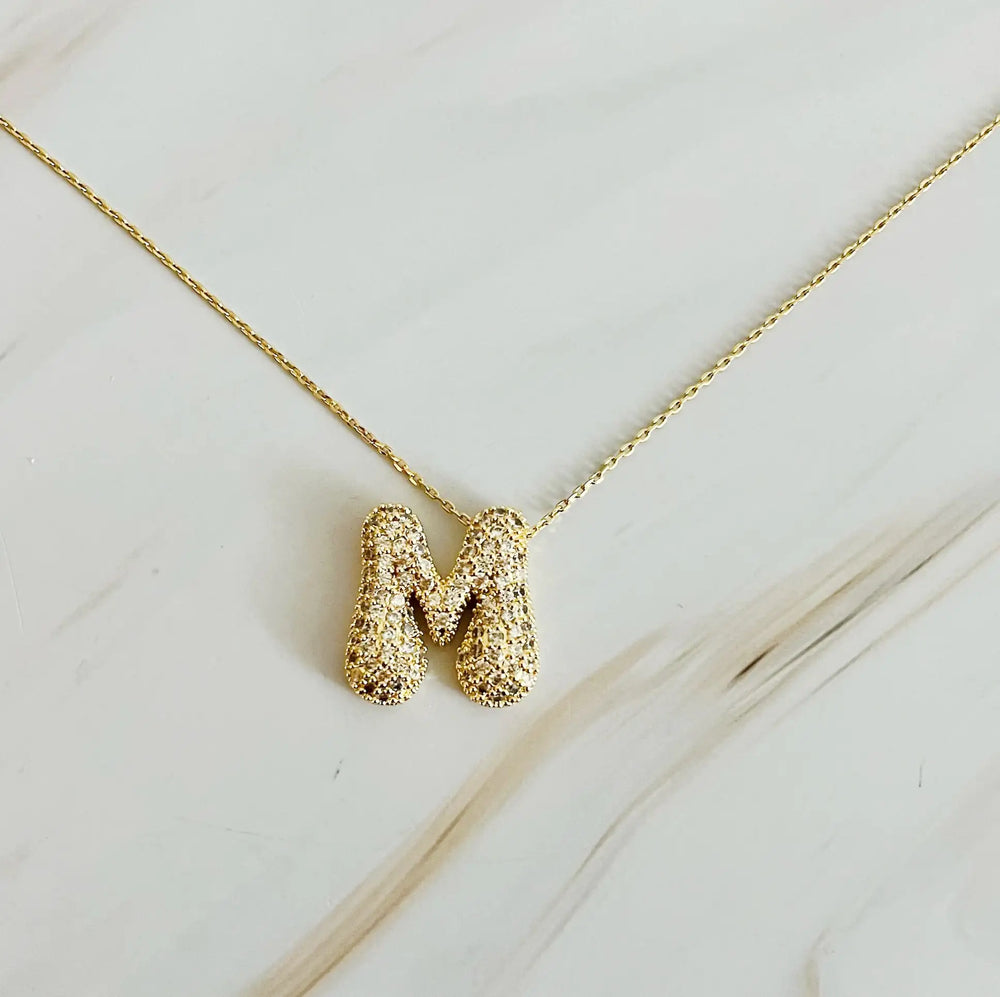 Crystal Bubble Initial Necklace - Personalized Sparkling Initial Pendant