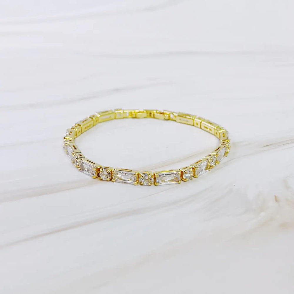 Mixed Shape Sparkle Tennis Bracelet - Geometric Crystal Statement Jewelry