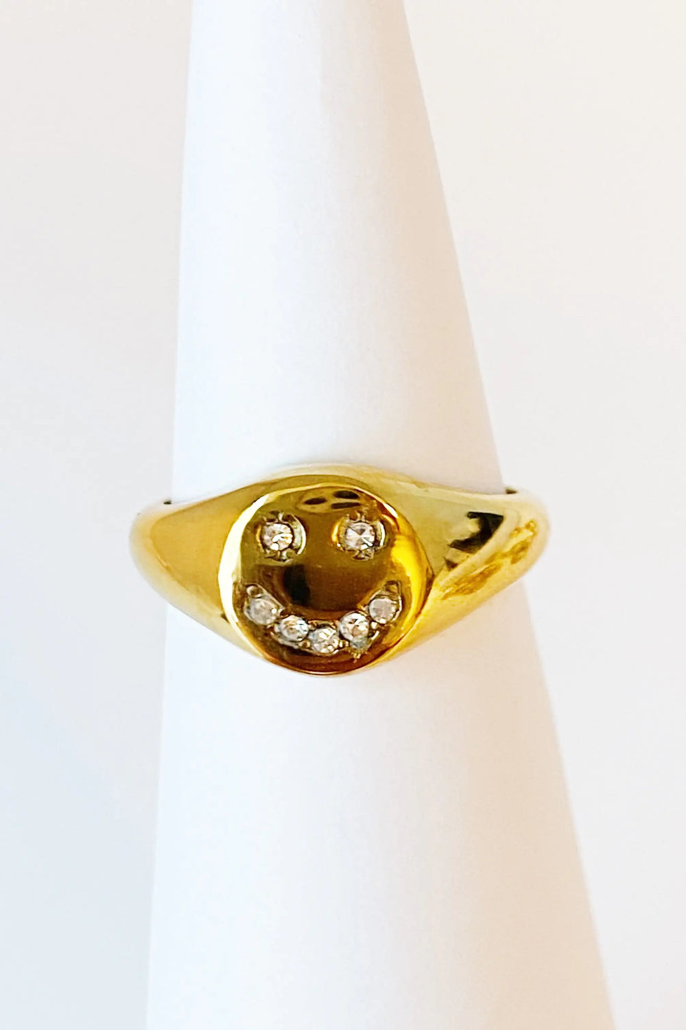 Shine Me Smile Ring - Gold Plated Smiley Face Ring with CZ Stones