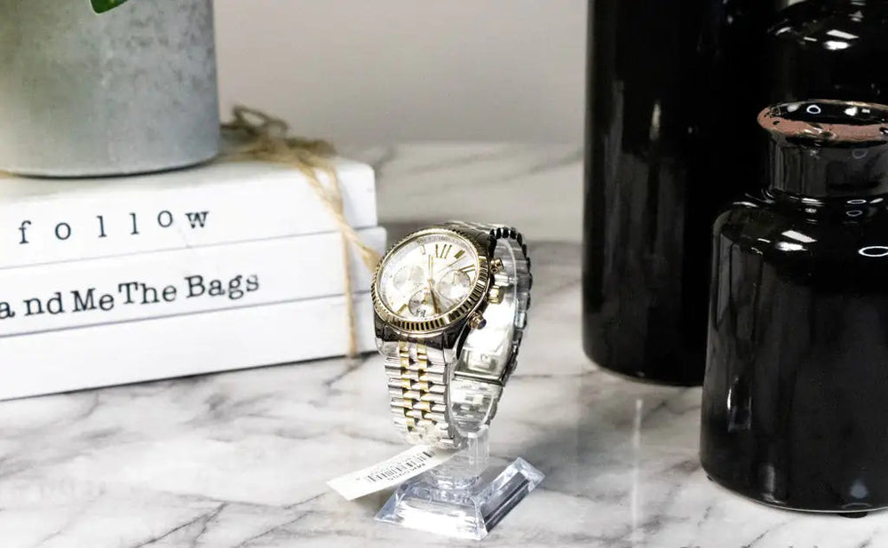 Michael Kors Lexington Chronograph Watch - Silver Gold Toned Stainless Steel