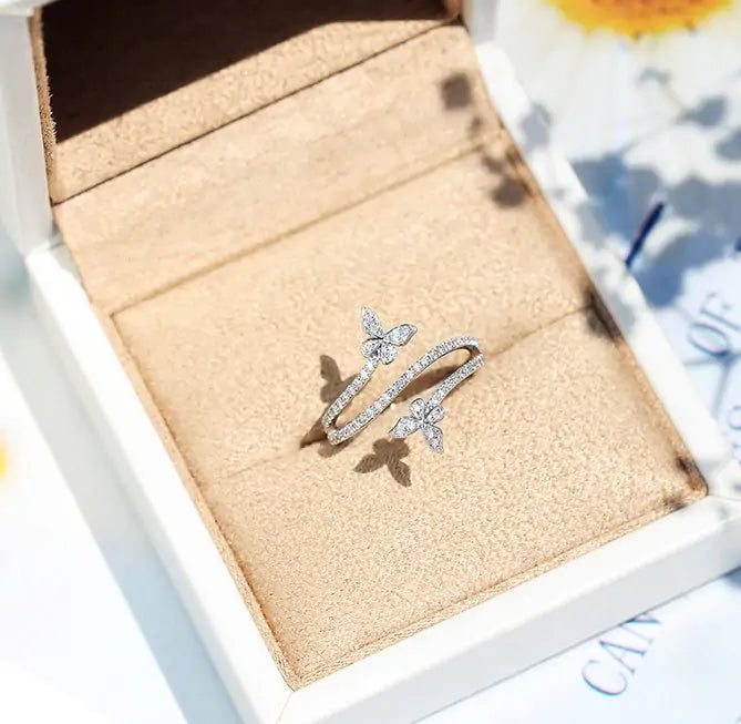 Silver Double Butterfly Rings - Symbol of Love and Freedom