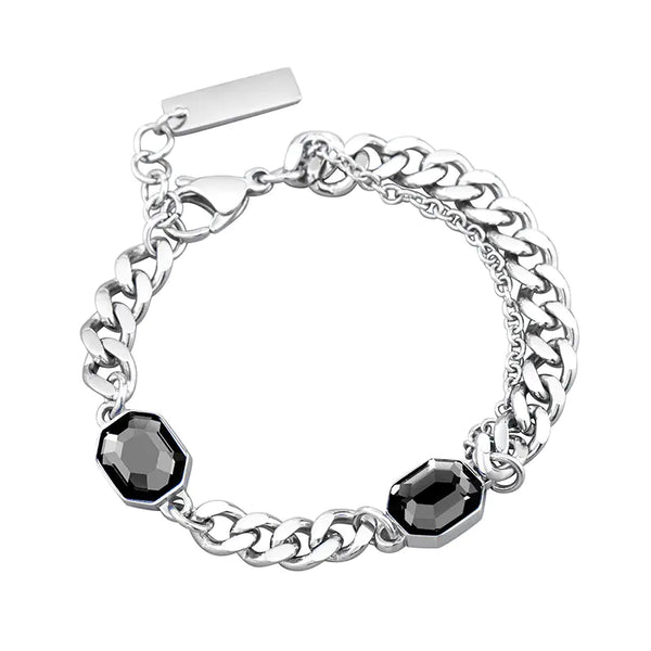 Titanium Steel Blue Black Double Crystal Bracelet