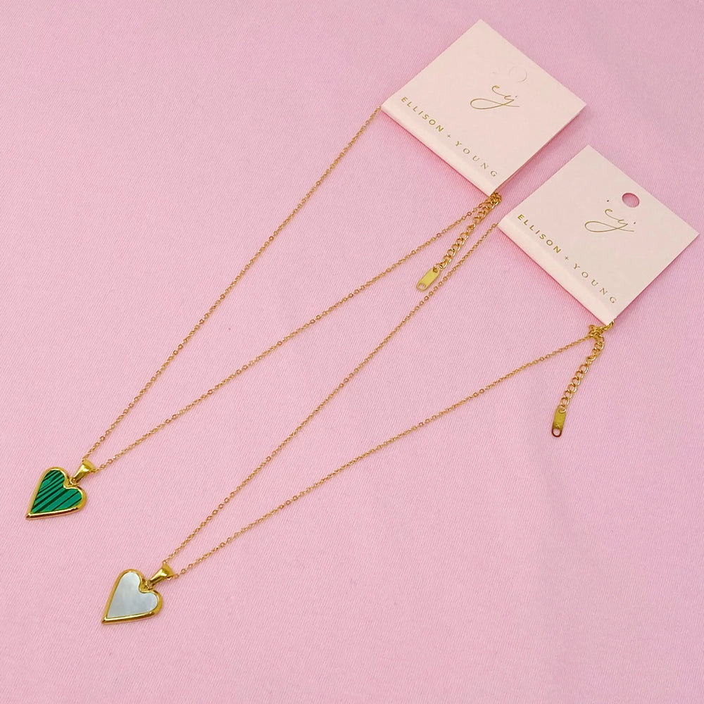 Golden Enamel Heart Necklace - 18K Gold Plated Heart Pendant