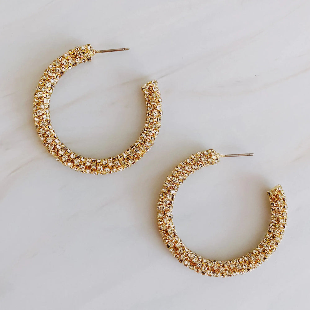 Wrapped In Shine Hoop Earrings - Crystal Adorned Classic Hoops