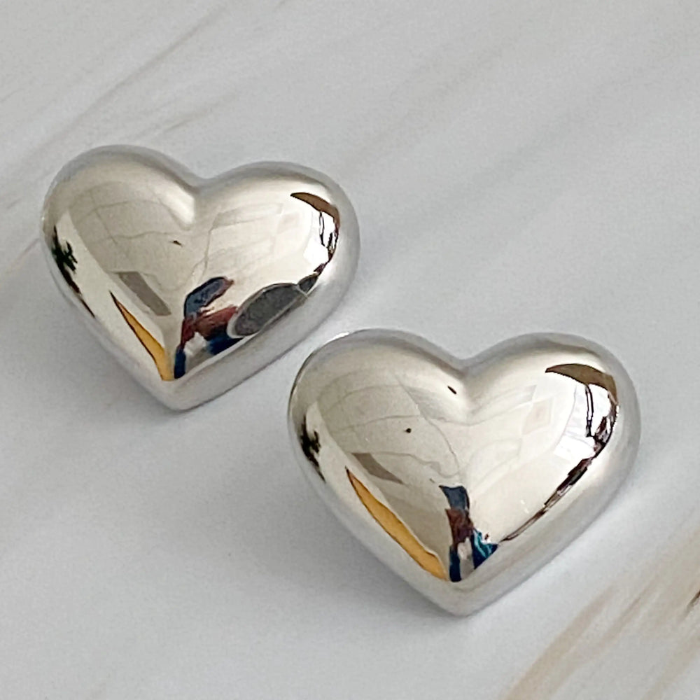 Heart Stud Earrings - Hypoallergenic Steel with Secure Screw-Back