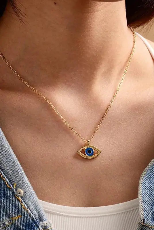 Chic Evil Eye Pendant - Blue Enamel Protection Pendant Necklace
