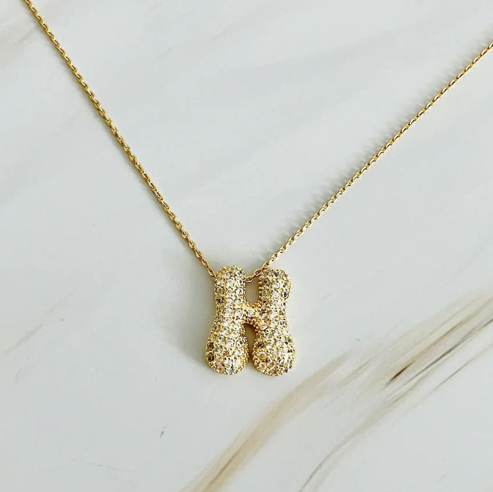 Crystal Bubble Initial Necklace - Personalized Sparkling Initial Pendant